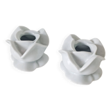Lot de 2 bougeoirs fleurs en céramique