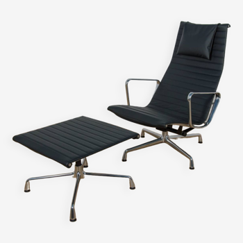 Fauteuil lounge et ottoman Eames Alu Group EA124 & EA125 par Charles & Ray Eames pour Vitra, années 1980