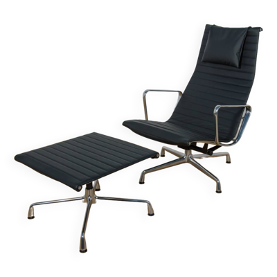 Fauteuil lounge et ottoman Eames Alu Group EA124 & EA125 par Charles & Ray Eames pour Vitra, années 1980