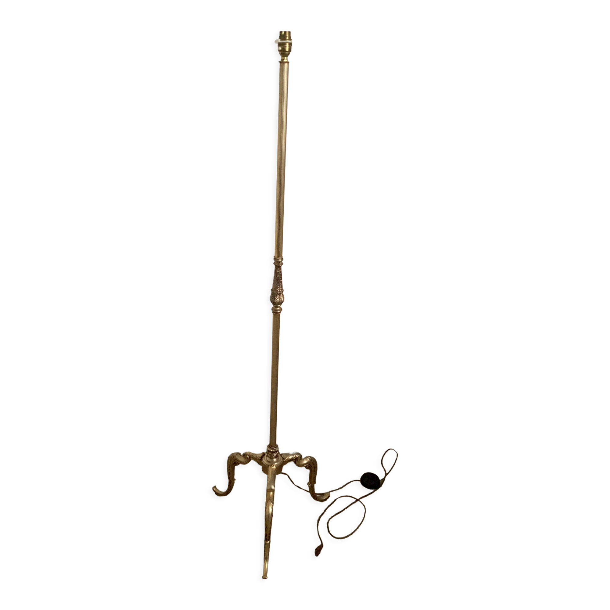 Vintage golden brass tripod floor lamp