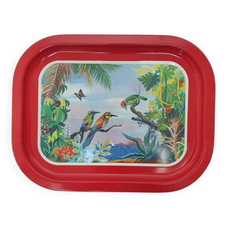 Metal tray with bird decor