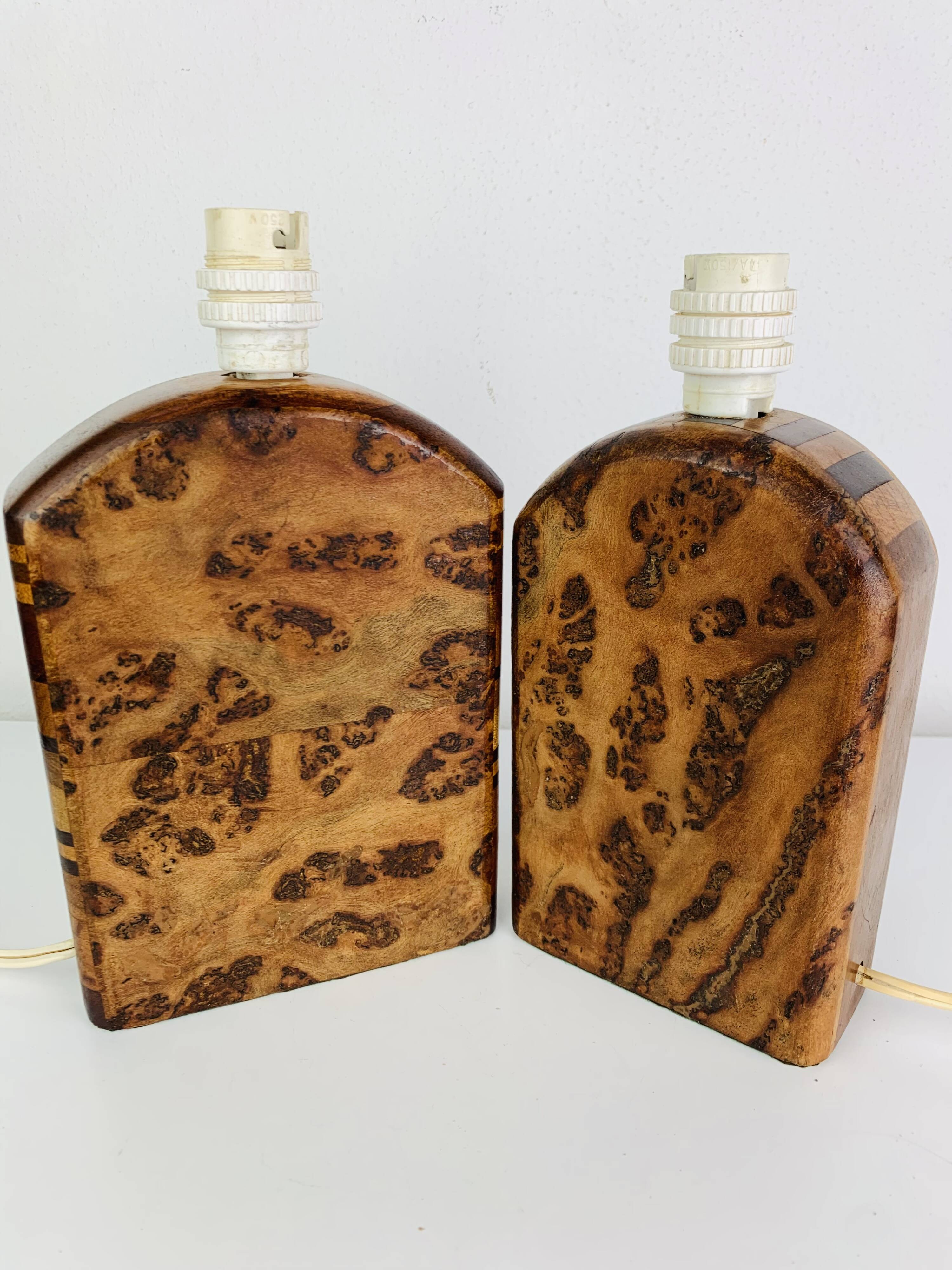 Pair of lamps in elm burl, vintage
