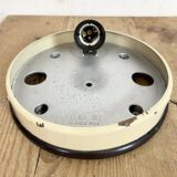 Applique, plafonnier industriel en bakélite et verre opalin, années 1950