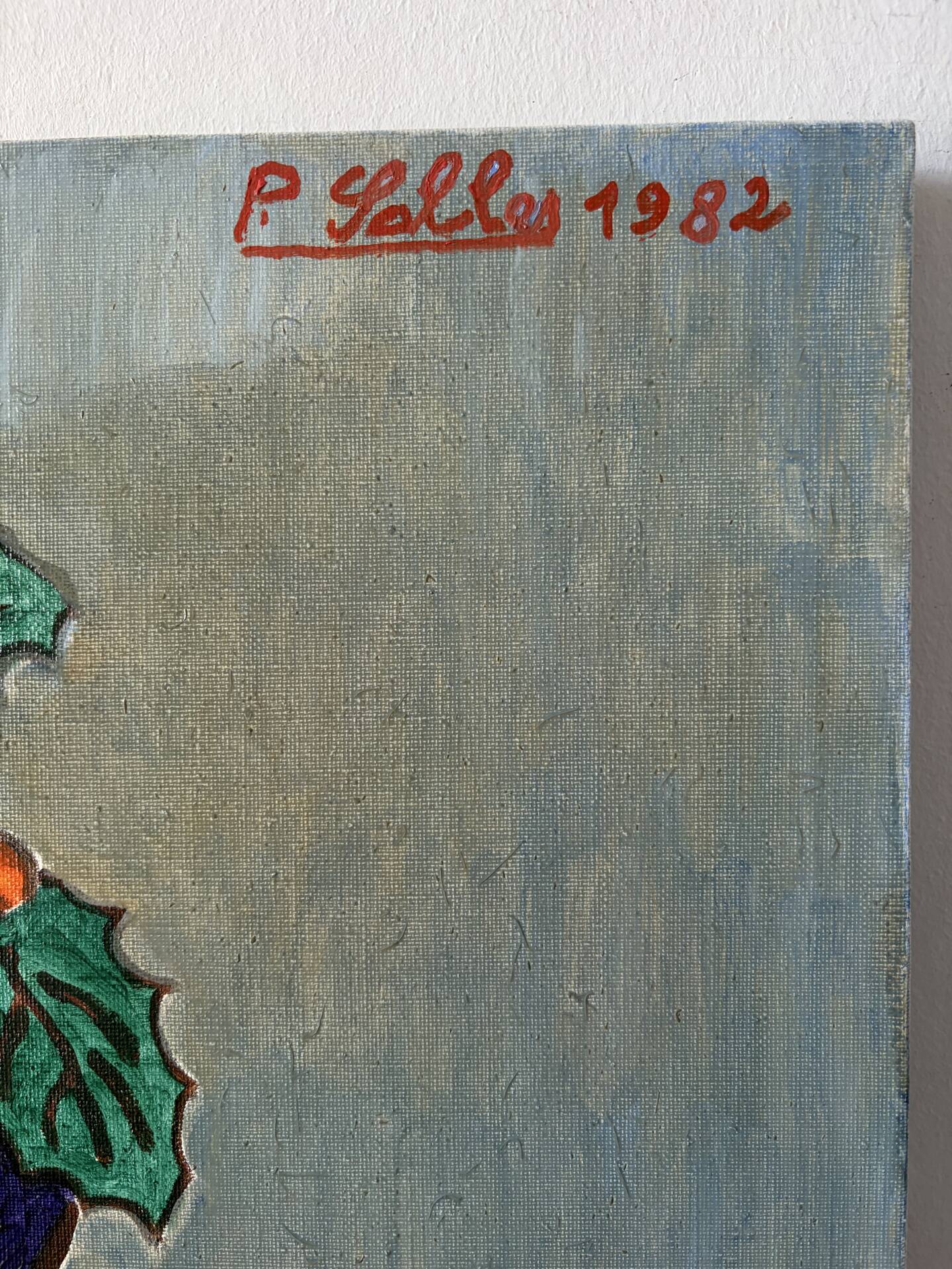 Blue bowl with flowers, oil on canvas signed 1982