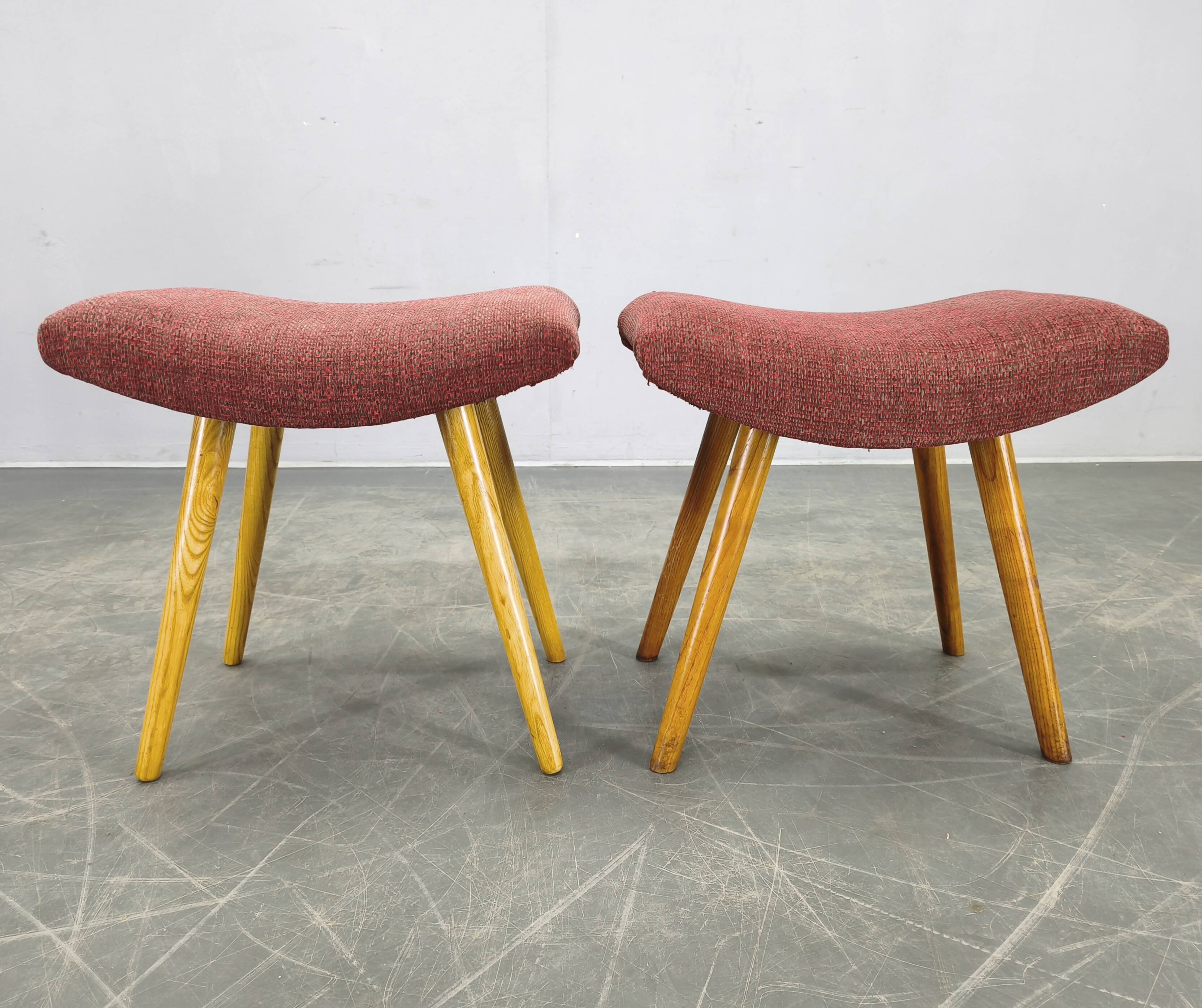 Pair of mid-century maple stools from the 1960s, Czechoslovakia.