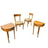 Matching cherry wood / Biedermeier chairs / sidetables set / tripot console table