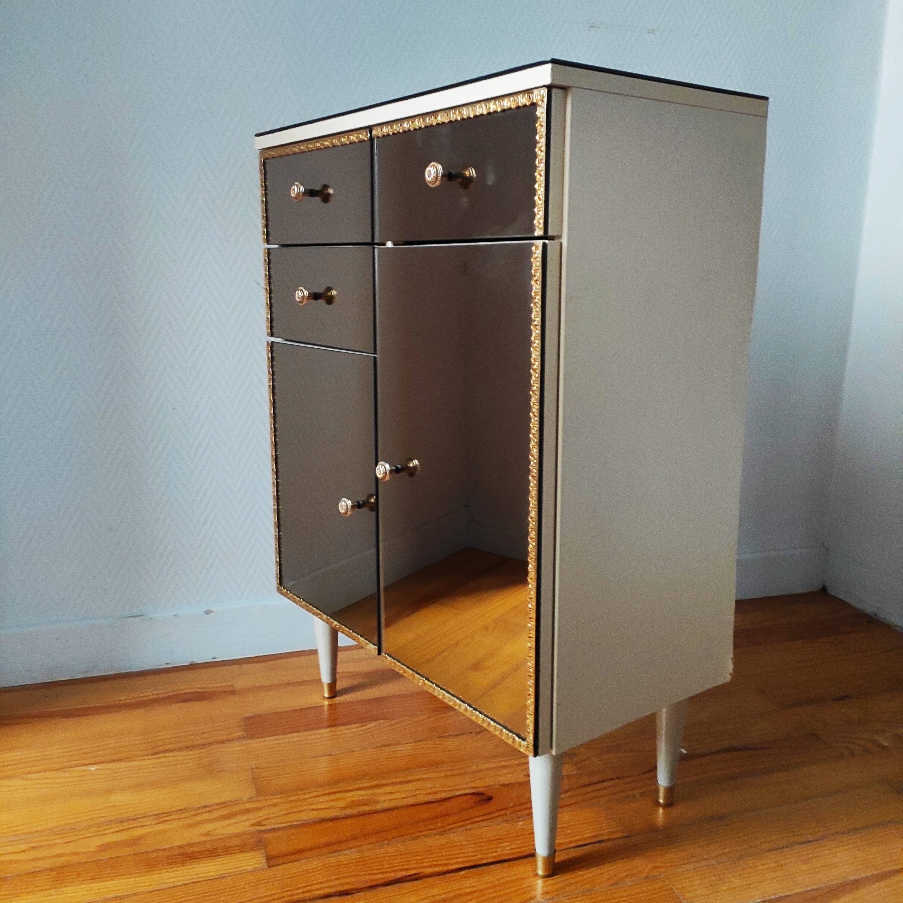 Commode vintage Italienne 1970 en verre miroir