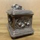 Old signature silver bronze box box, decor hunting scenes