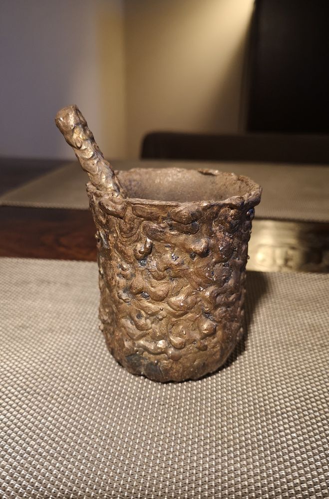 Patinated bronze spice mortar and pestle irregularly shaped - 1970s