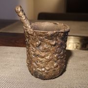 Patinated bronze spice mortar and pestle irregularly shaped - 1970s