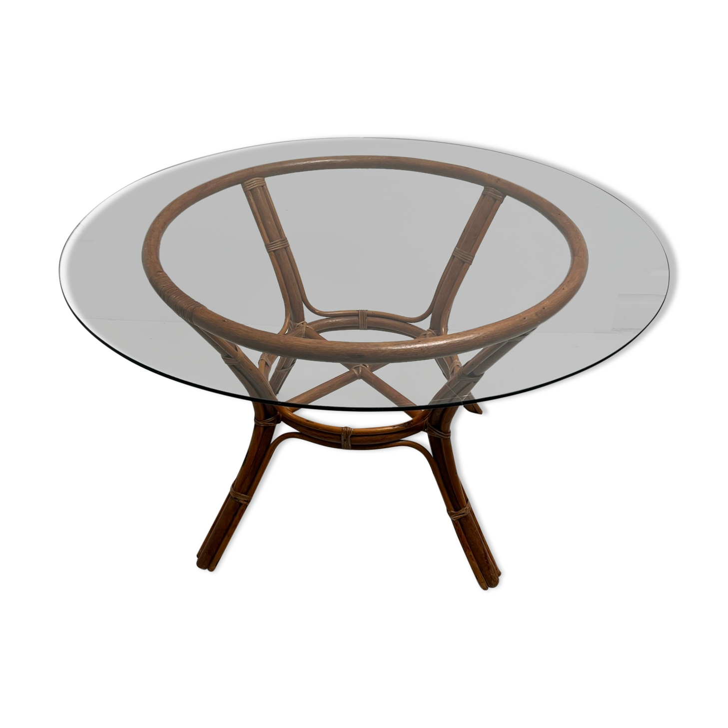 Vintage glass top rattan dining table