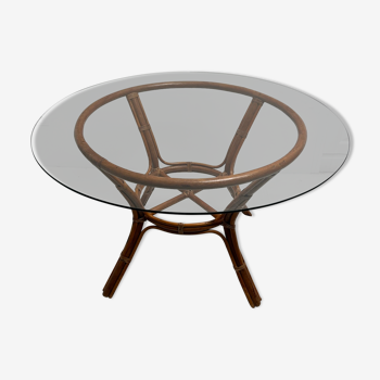 Vintage glass top rattan dining table
