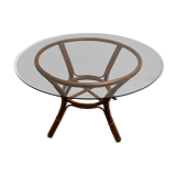Table à manger en rotin plateau en verre vintage