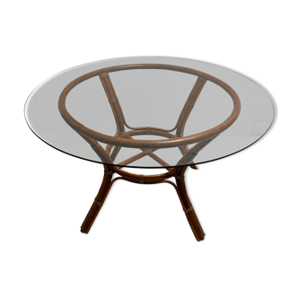 Vintage glass top rattan dining table