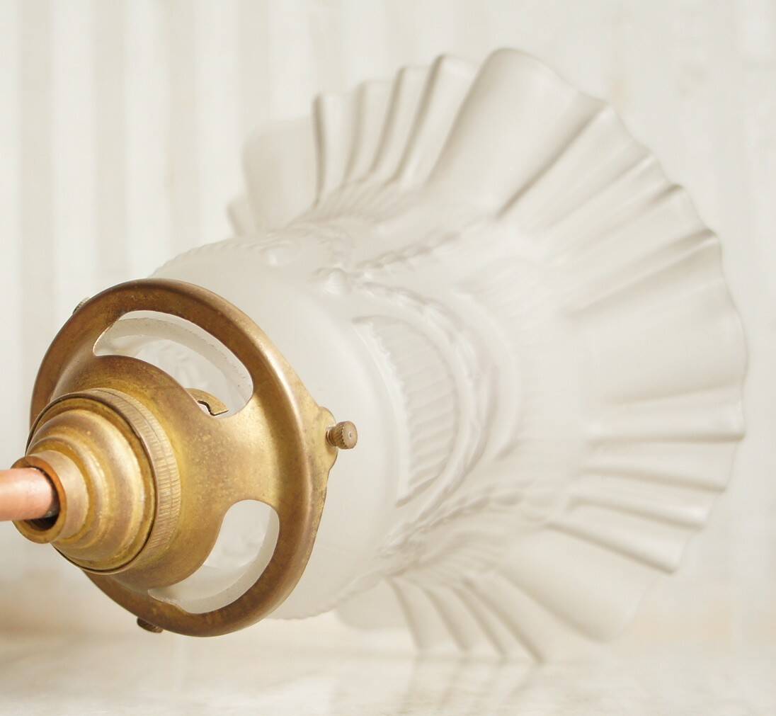 Glass tulip pendant light & porcelain rosette 1920