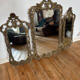 Triptyque Miroir Baroque/Rococo en laiton Doré, vers 1950 -M