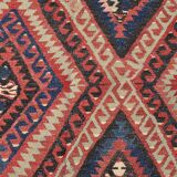Kilim Ancien Fait Main en Laine Rouge et Bleu,Tapis Plat Vintage,165x231 Cm