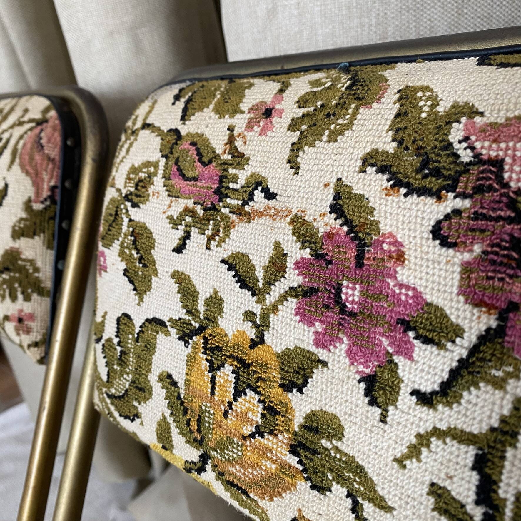 Lafuma folding chairs "Chantazur" floral upholstery from the 1960s.