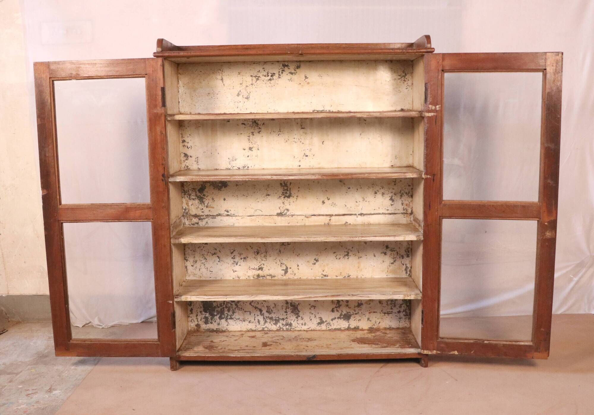 Old art deco showcase in Burmese teak patina original interior swine