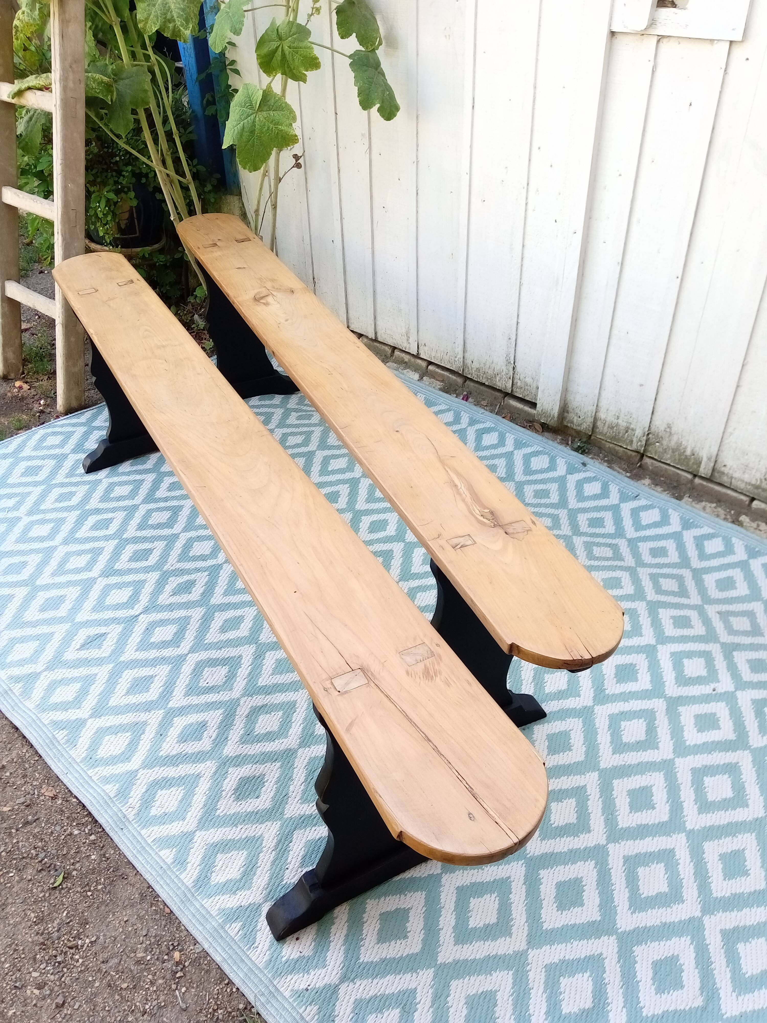 Pair of large wooden benches