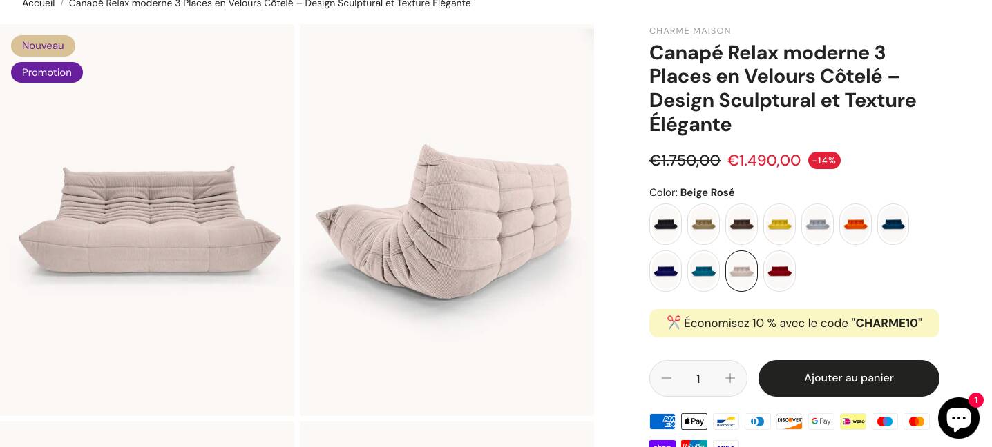 Contemporary 3-seater sofa in corduroy style Ligne Roset.