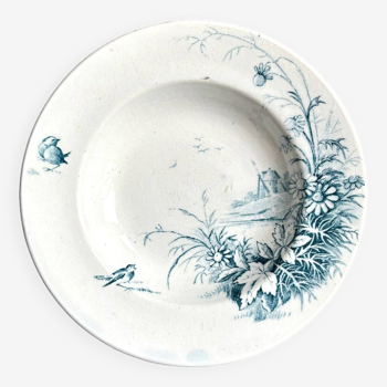 Dinette Gien - Iron earthenware soup plate, "Landscapes" service - "Moulin" motif