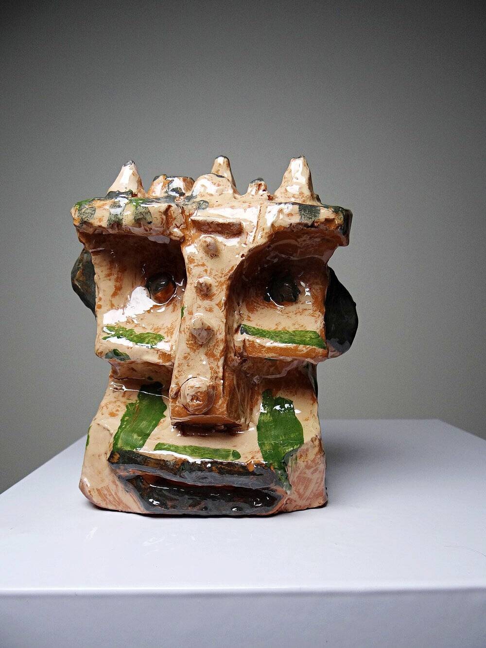 Modern anthropomorphic sculpture in glazed terracotta, vintage 70-2000.