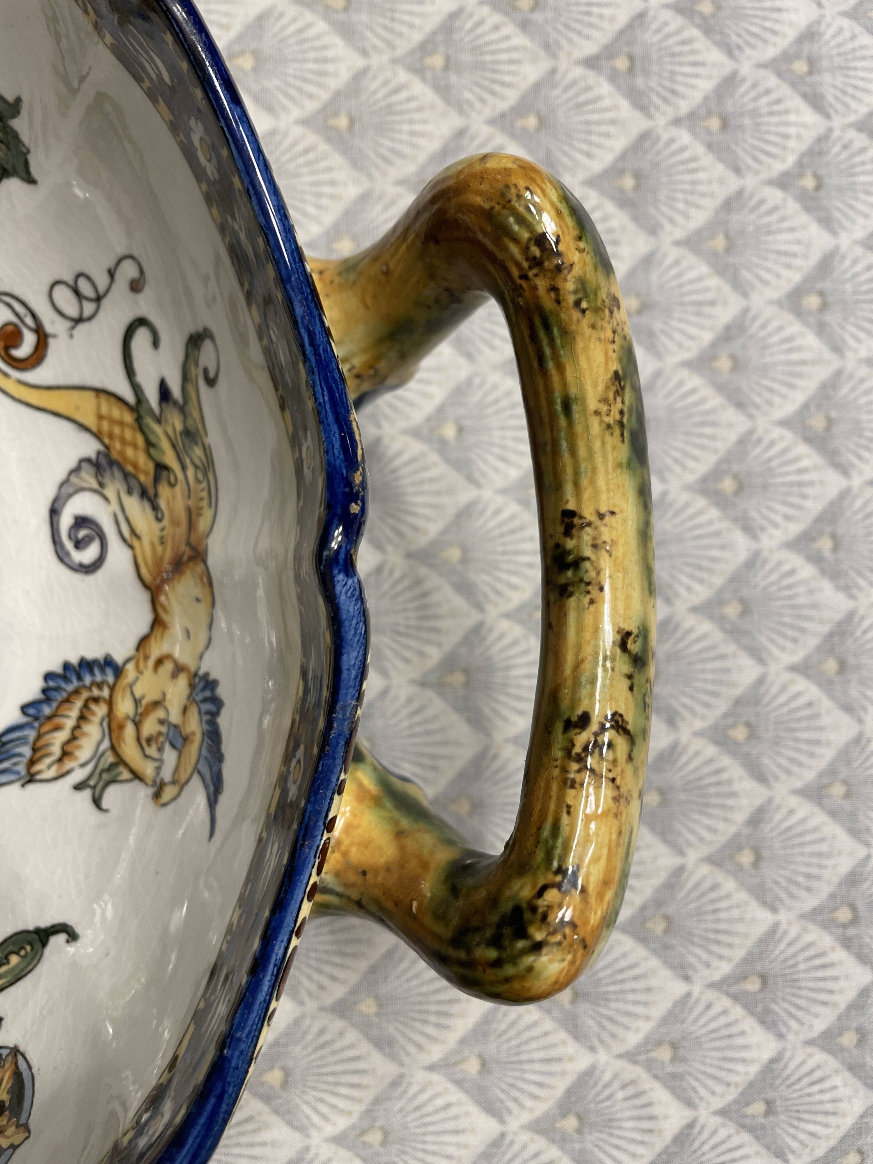 Melonniere in fine polychrome earthenware from Gien with Italian Renaissance decor