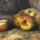 Table still life with apples and basket, signed at the beginning of the 20th century