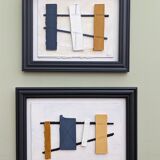 Peinture à l’huile constructiviste contemporaine « Construction 2 », encadrée