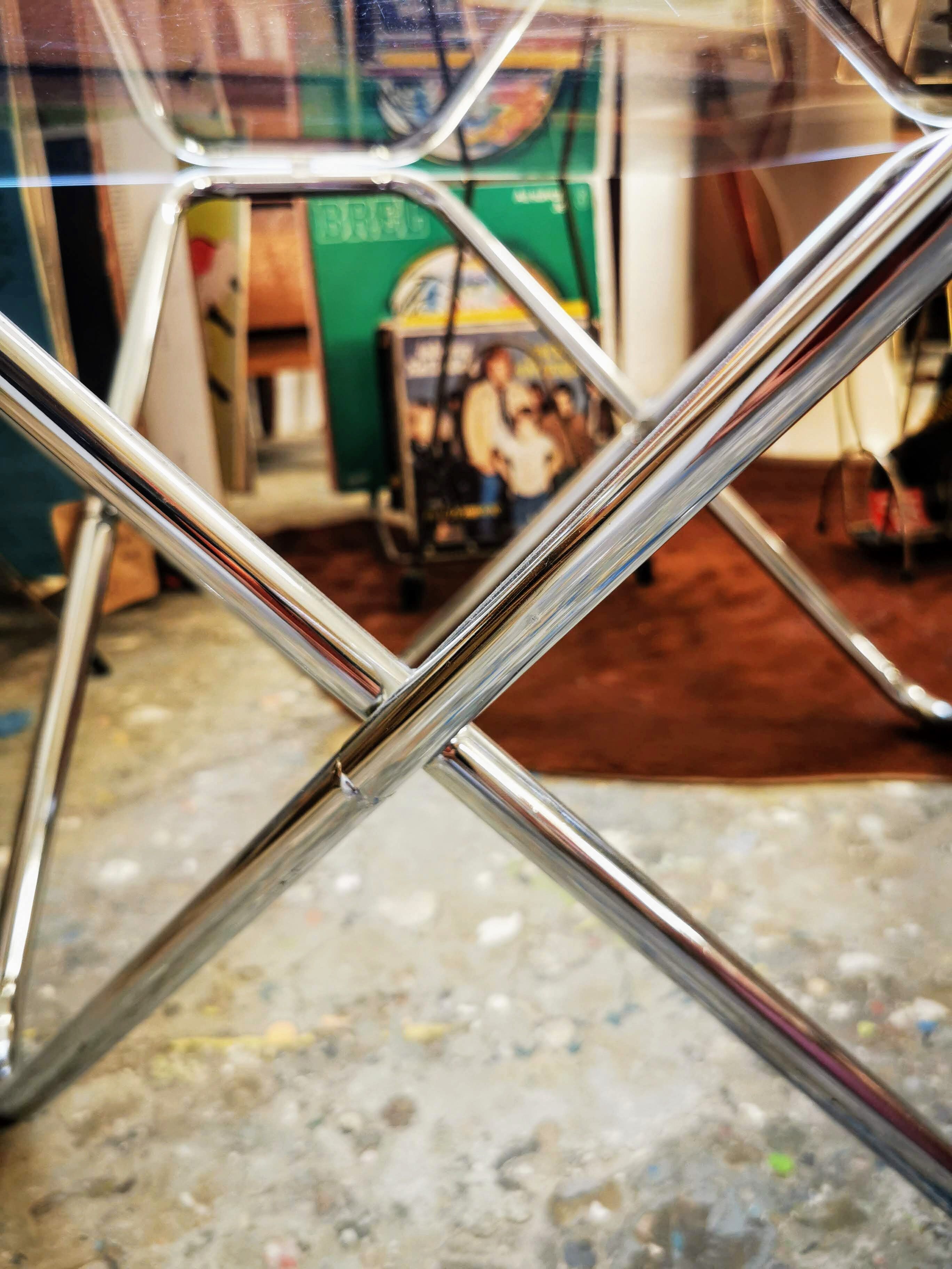 Glass and chrome square coffee table