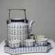 Chinese Qing style tea service porcelain calligraphy "Epitaph" vintage