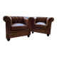 Fauteuils Chesterfield cuir marron vieilli - Style anglais chic, TBE