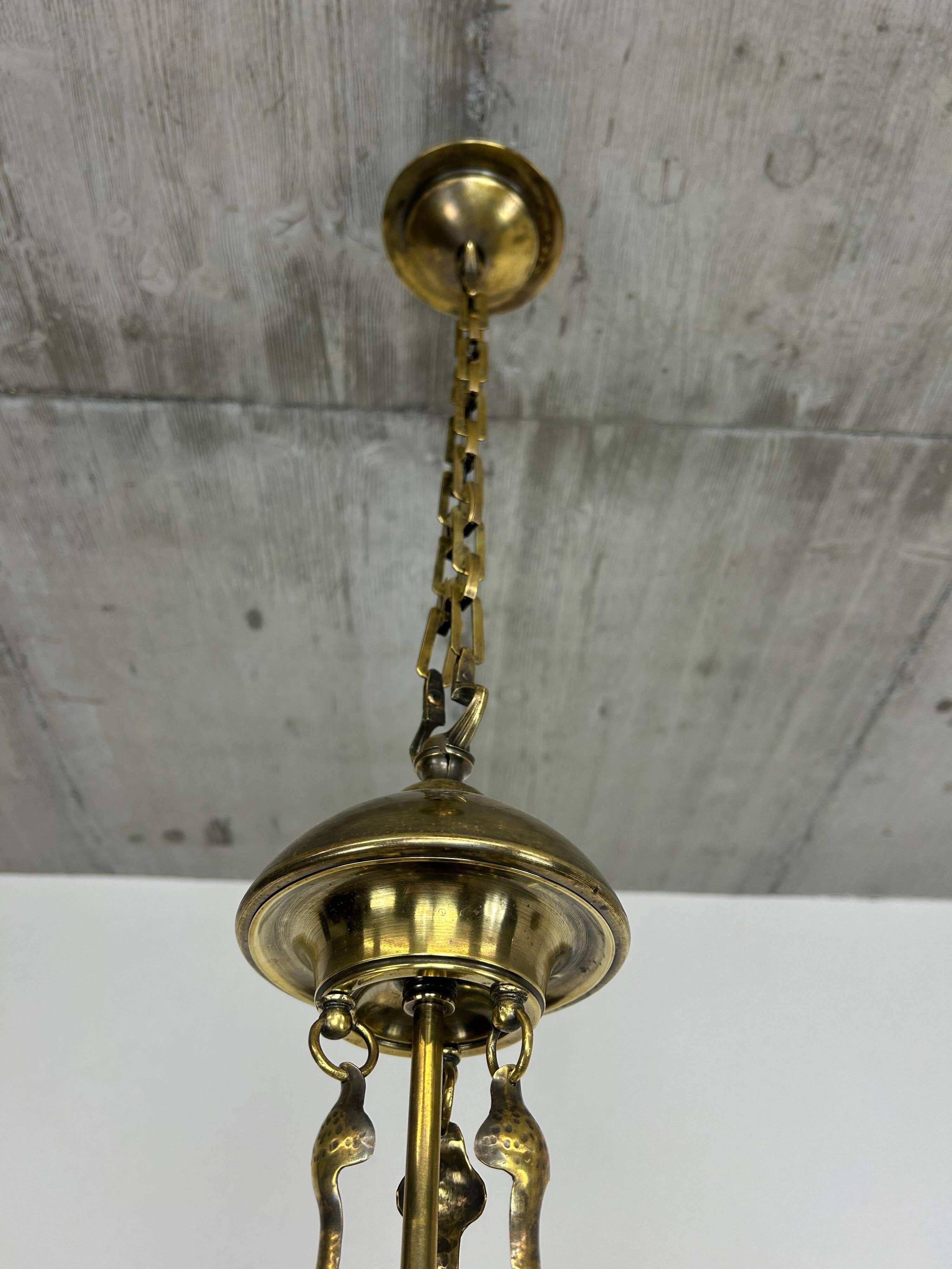 Brass Jugendstil chandelier by Koloman Moser