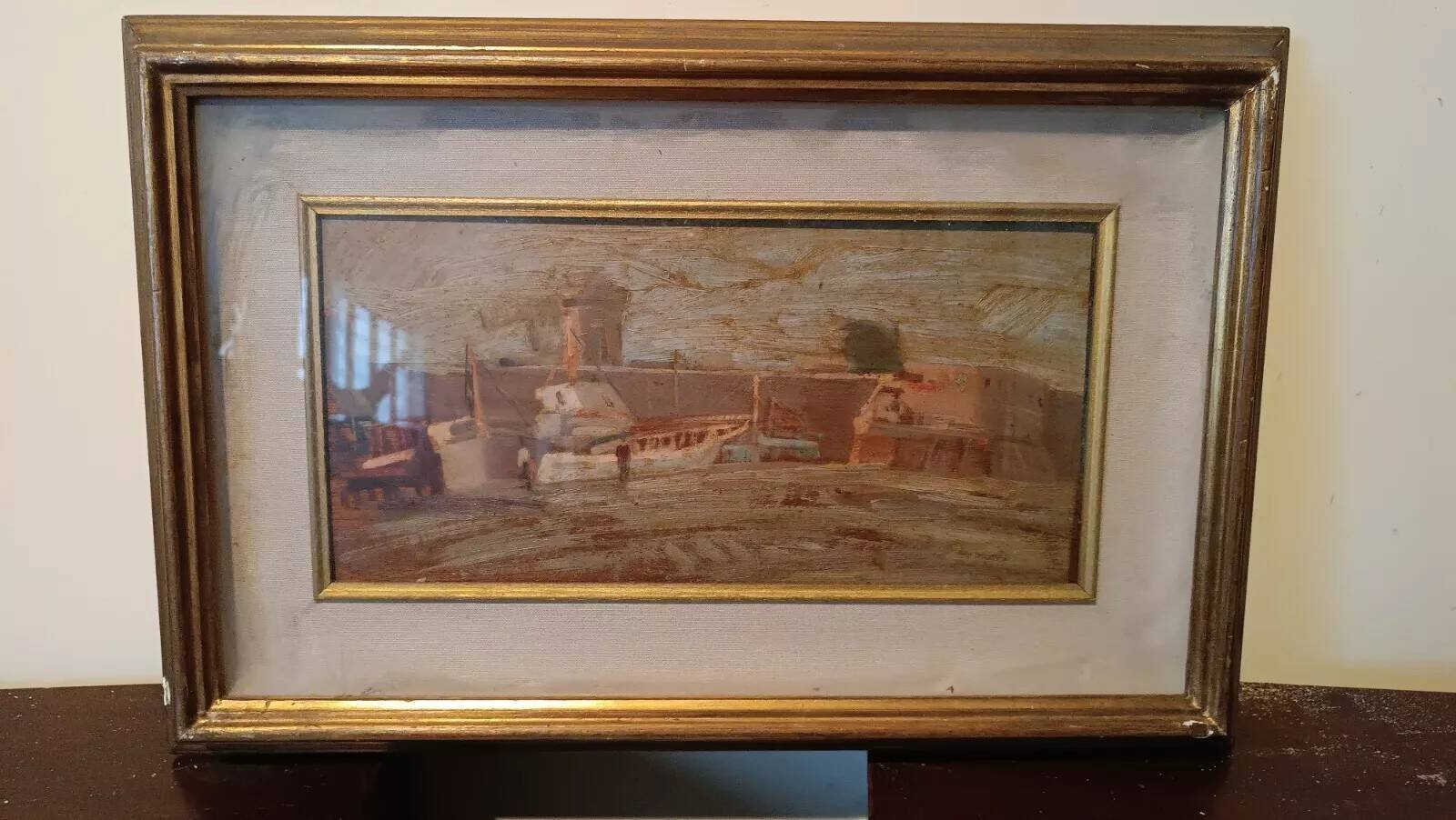 oil painting on panel signed and dated - seascape - harbor