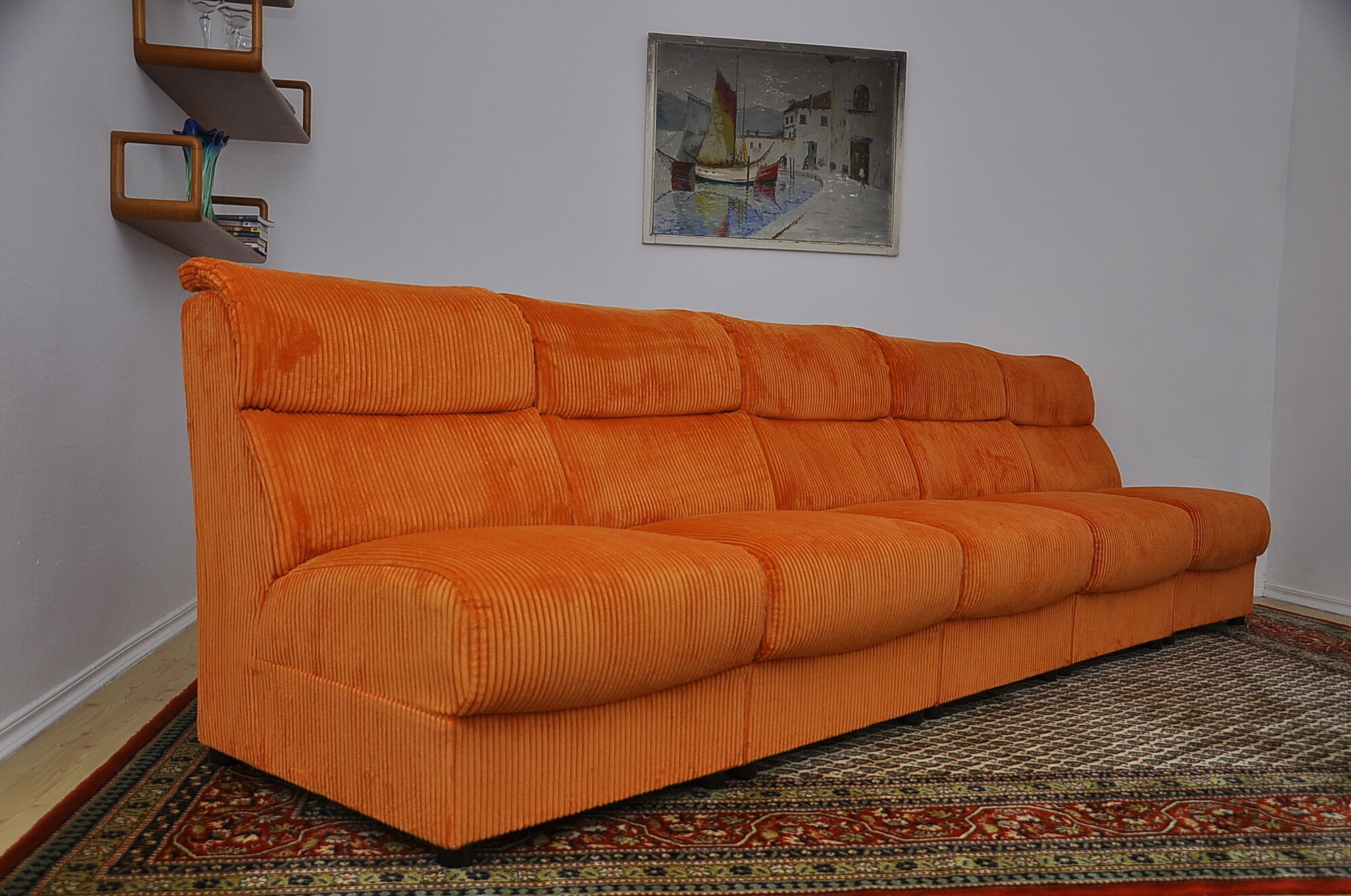 Orange Corduroy Modular Sofa, 1970s, Set of 5