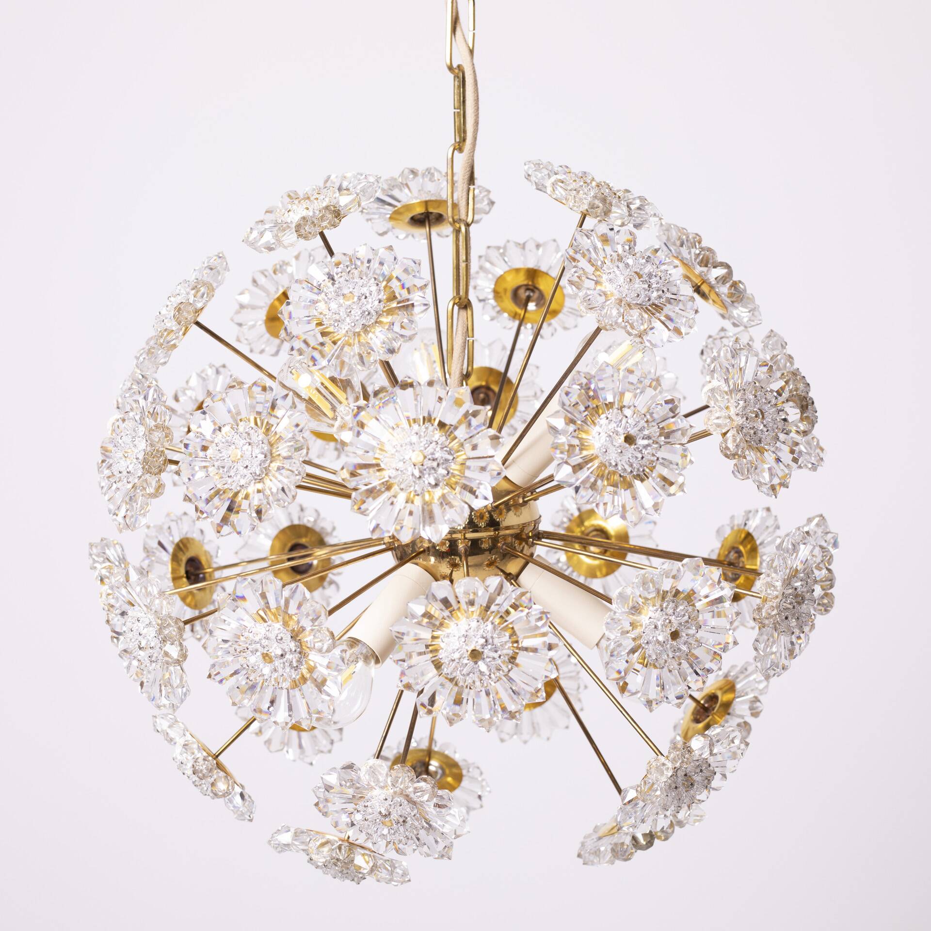 Sputnik Chandelier by Kamenicky Senov, Czechoslovakia, 1970s, Brass / Glass