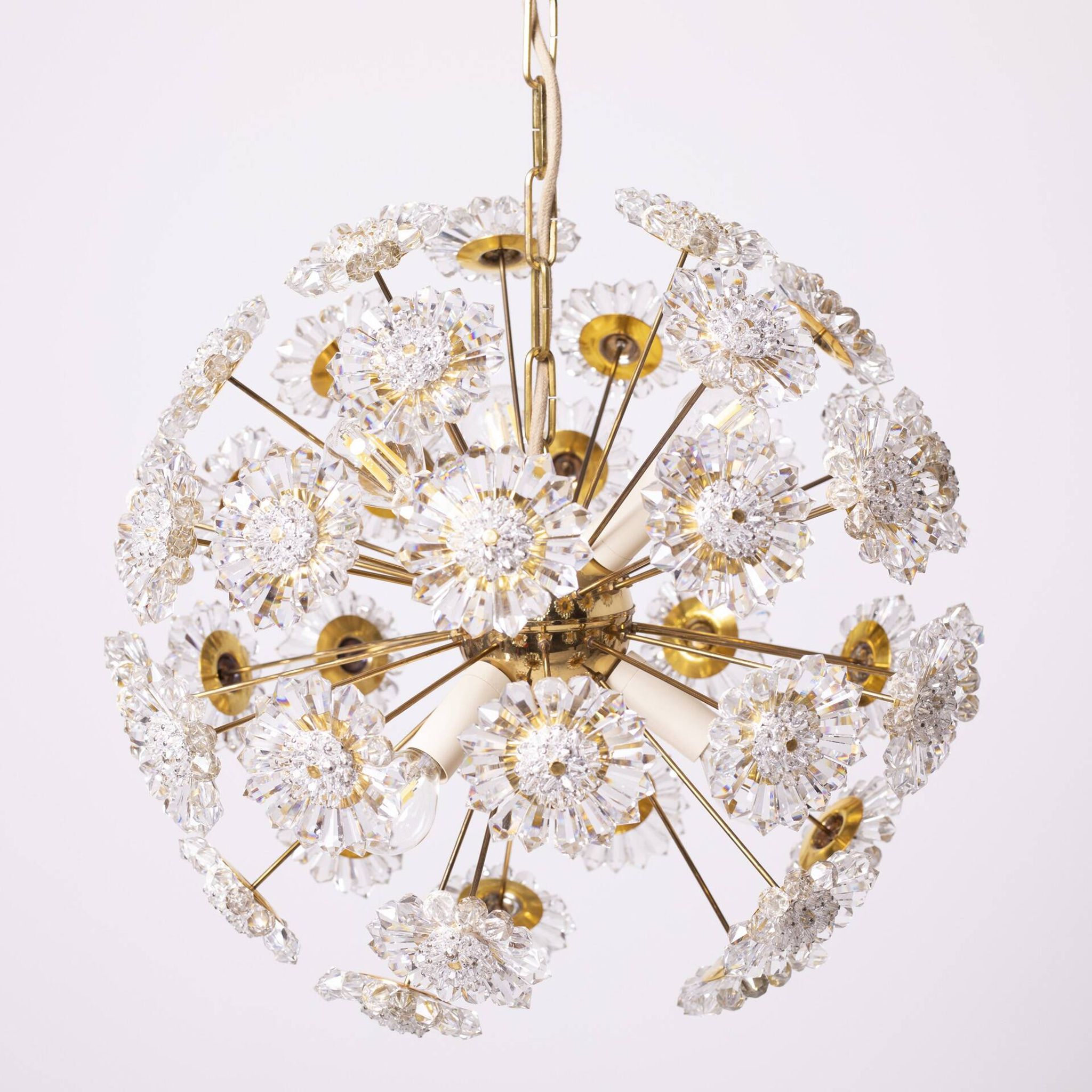 Sputnik Chandelier by Kamenicky Senov, Czechoslovakia, 1970s, Brass / Glass