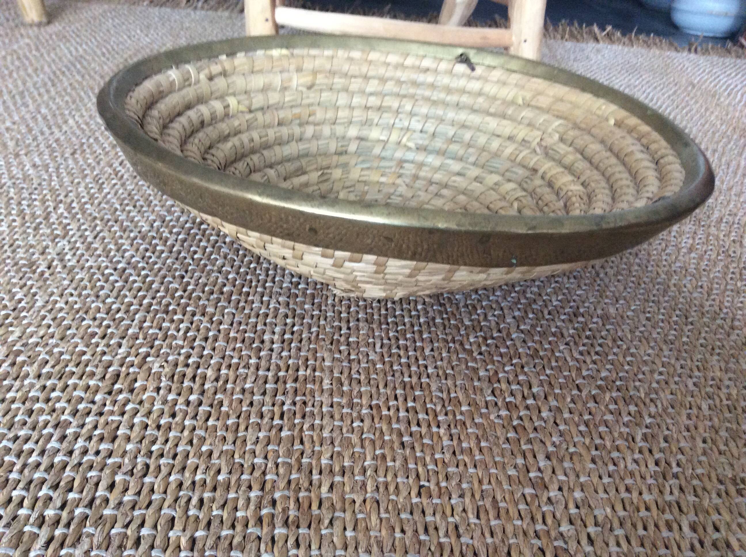 Straw and brass basket