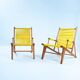 2 Yellow Spaghetti Armchairs in Beech, Garden Lounge Chairs, 1960s