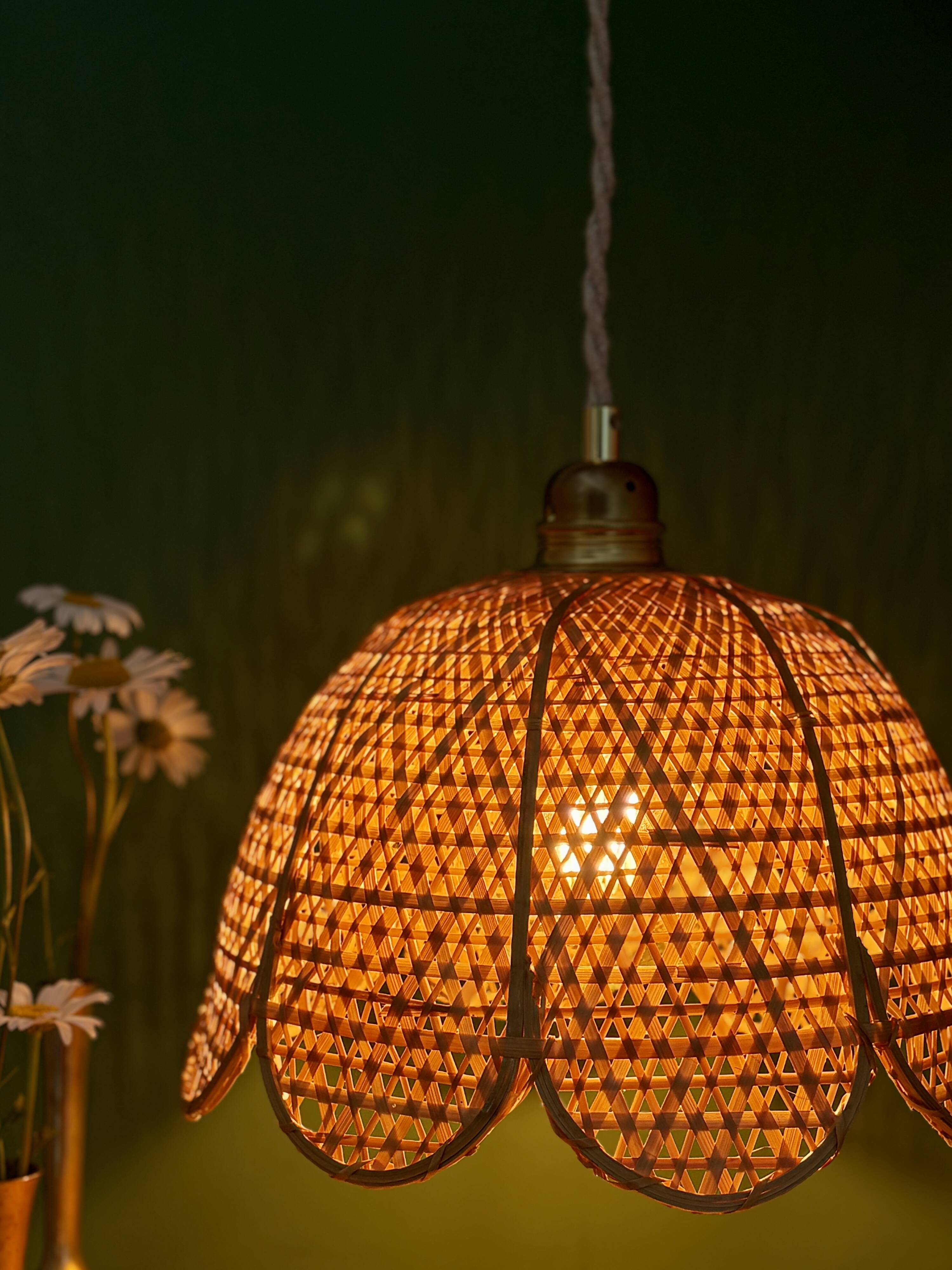 Vintage pendant light in natural materials