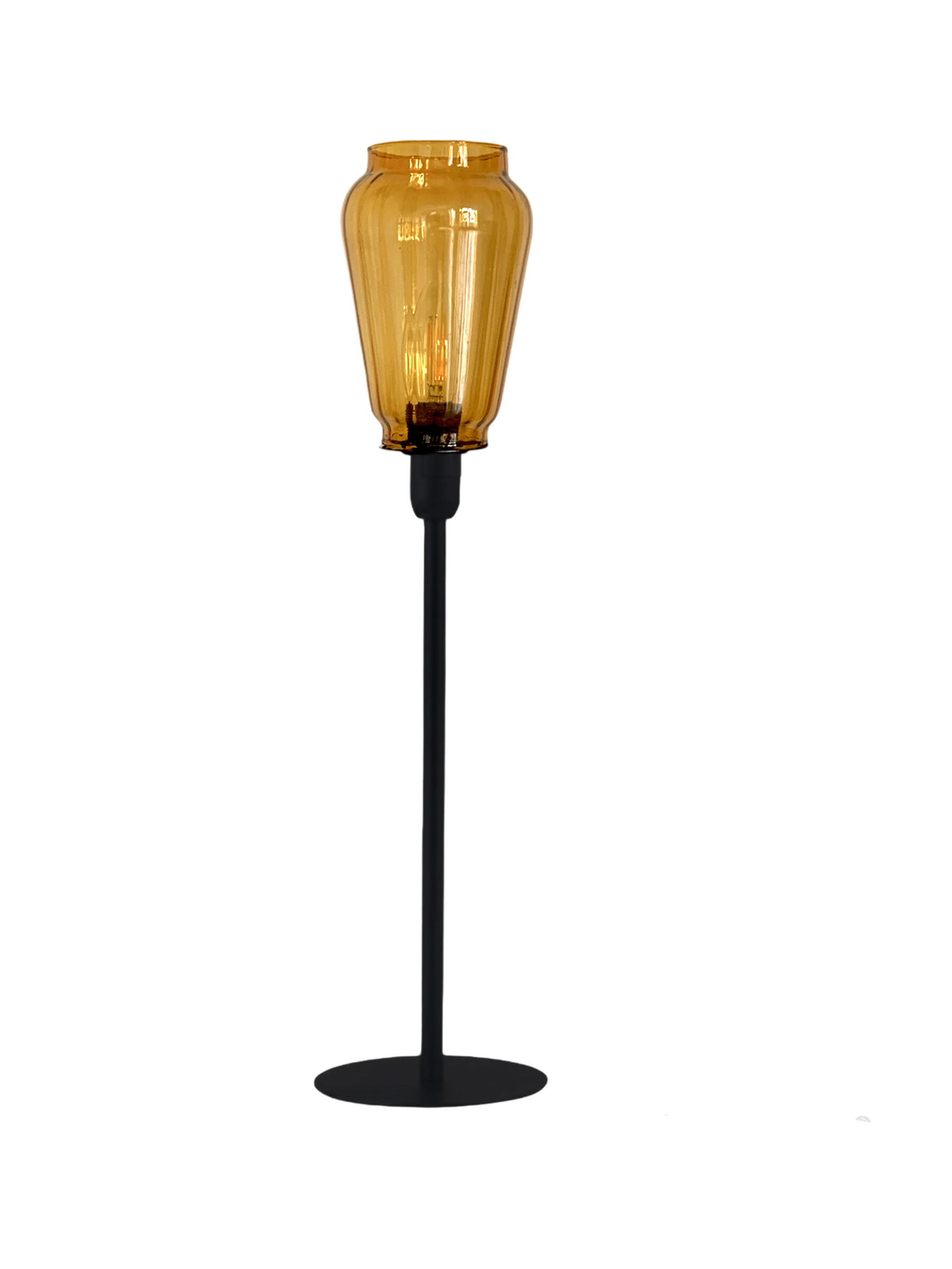 Lampe à poser vintage avec un abat-jour en verre ambré