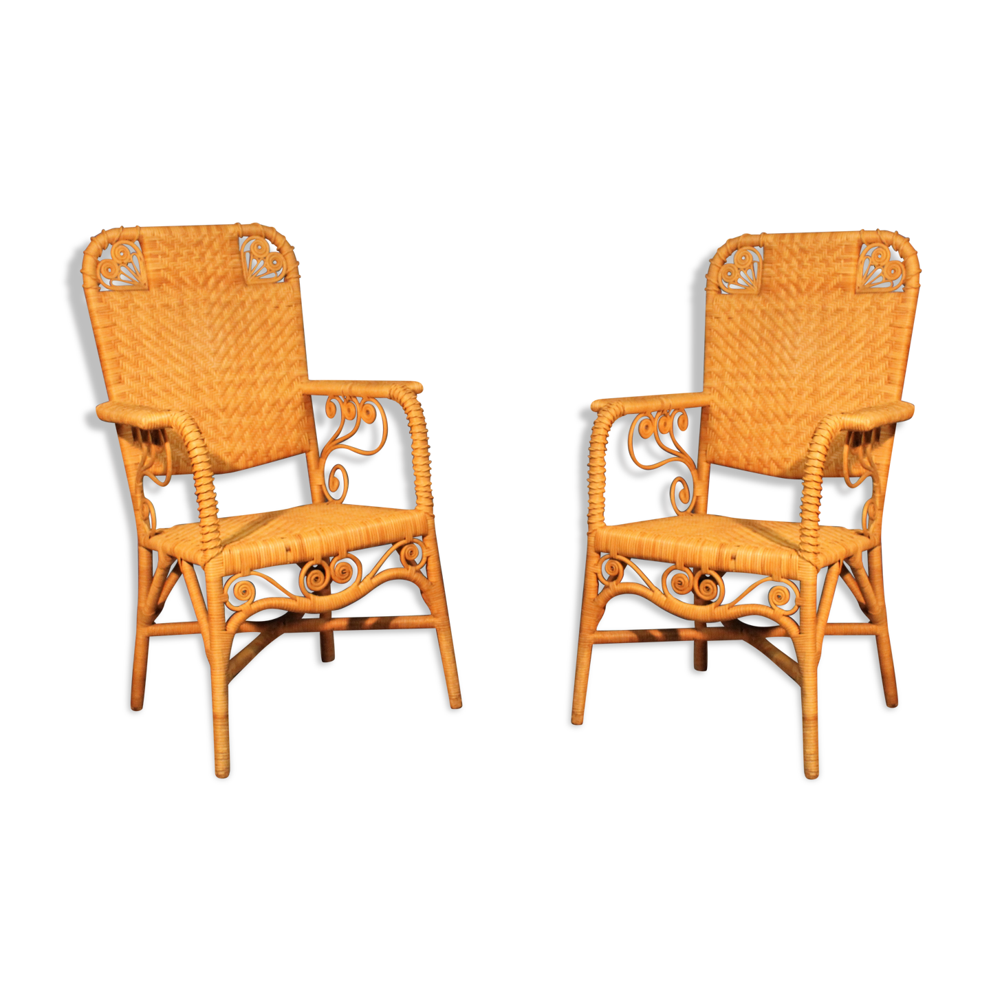Pair of rattan armchairs "Peacock" 1970
