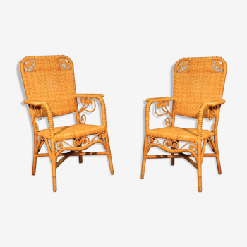 Pair of rattan armchairs "Peacock" 1970