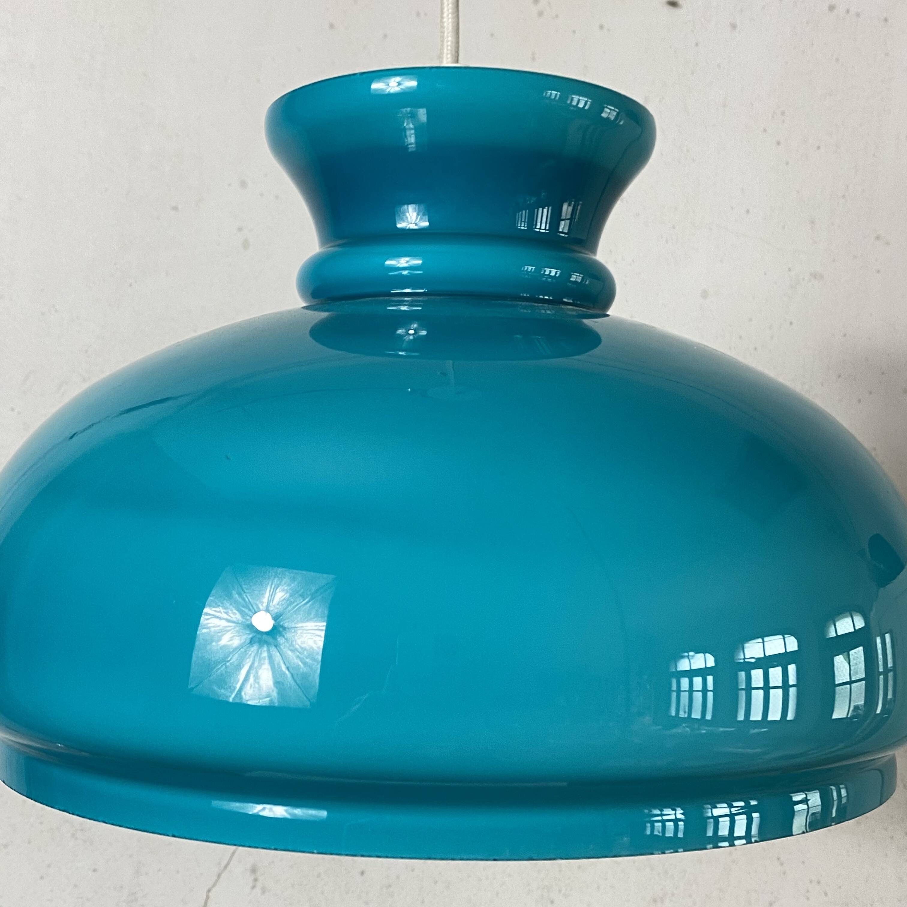 Large blue opaline glass pendant light 30 cm