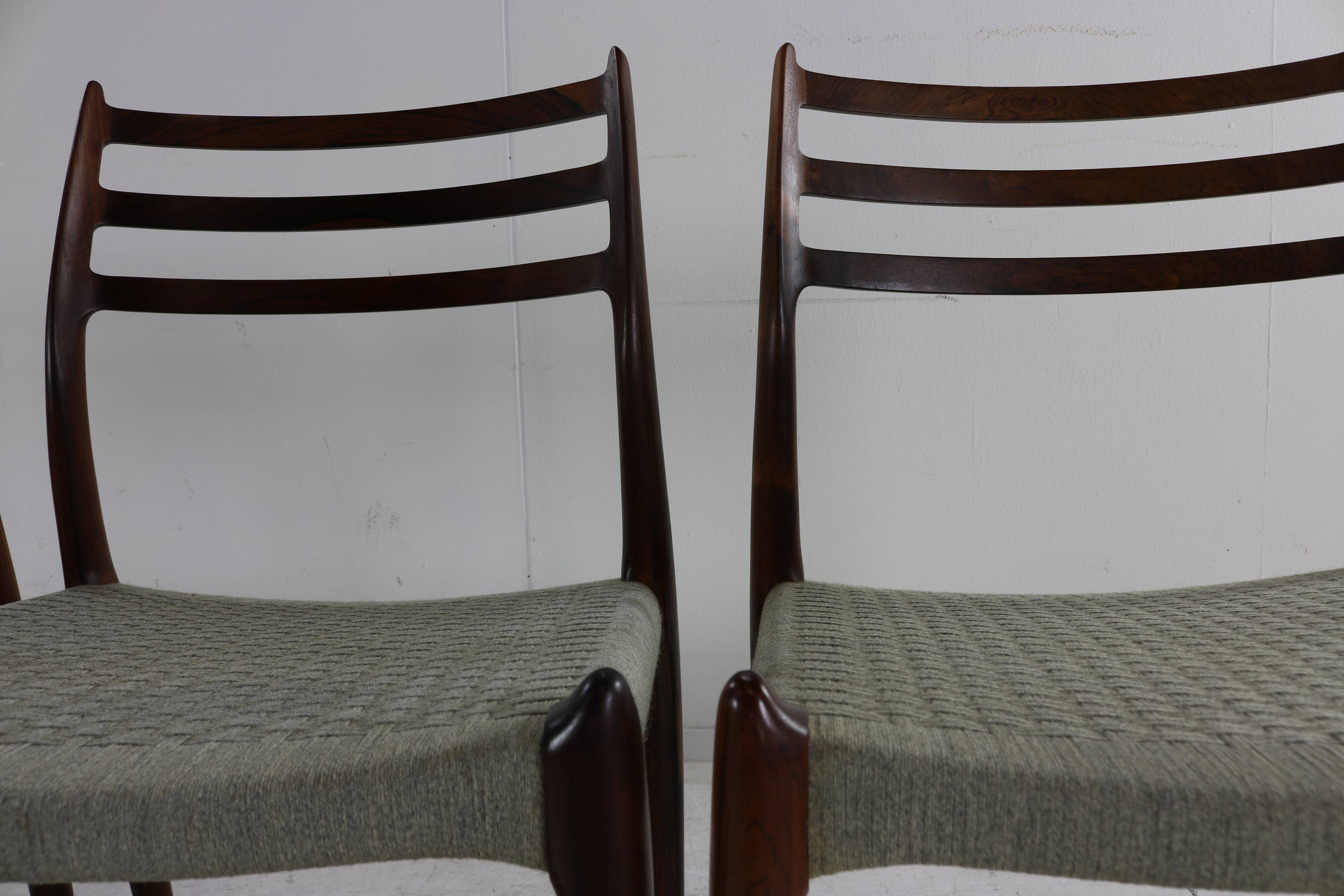 Danish design rosewood dining chairs by Niels Otto Møller for Møller Denmark