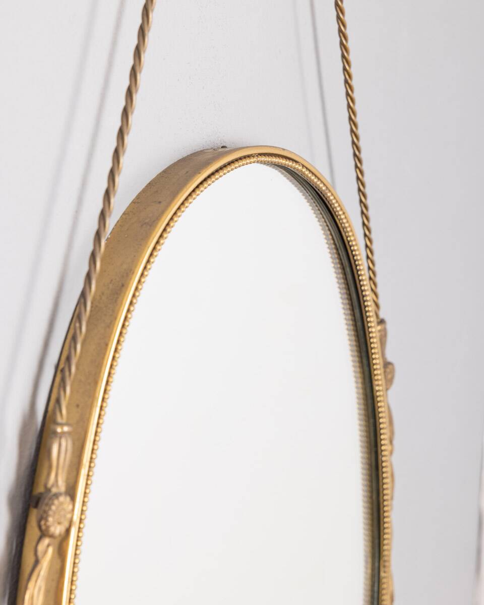 50s vintage wall mirror in brass decorated italian design