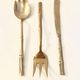 Gold service cutlery trio, bamboo, Hollywood Regency - circa 1