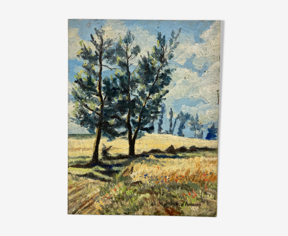 Huile sur panneau paysage vintage