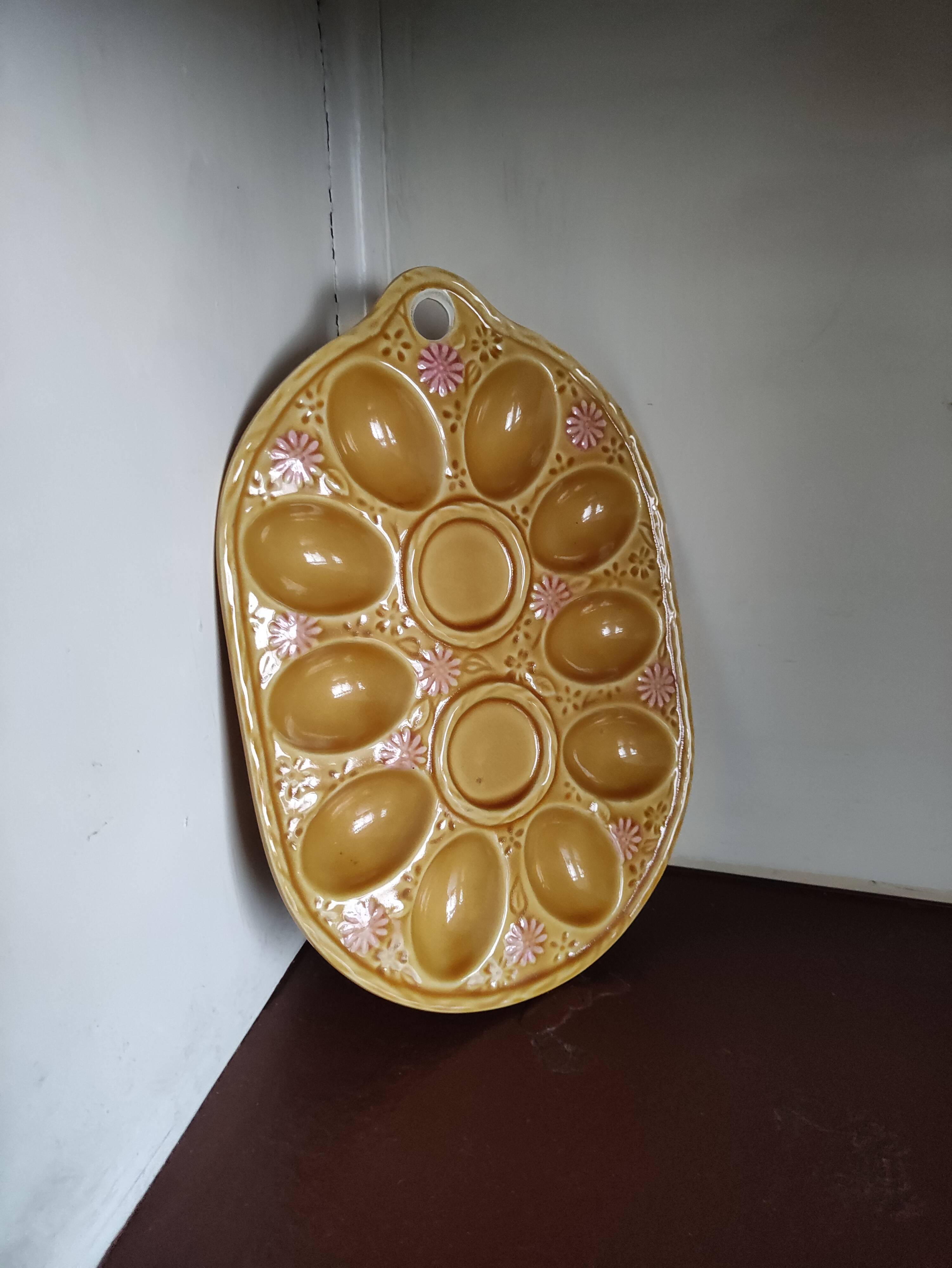 Vintage egg tray in glazed stoneware